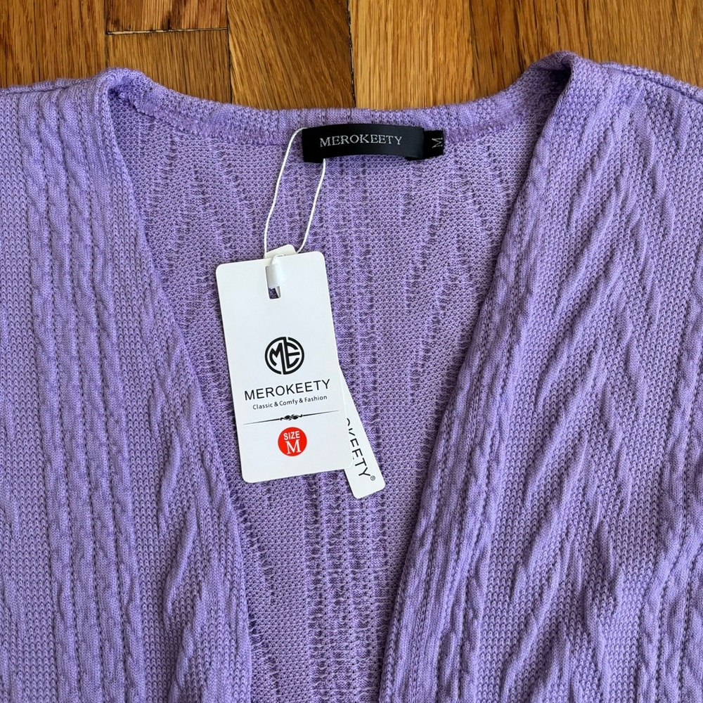 Lavender Purple Knit Cardigan Sweater - Picture 3 of 7